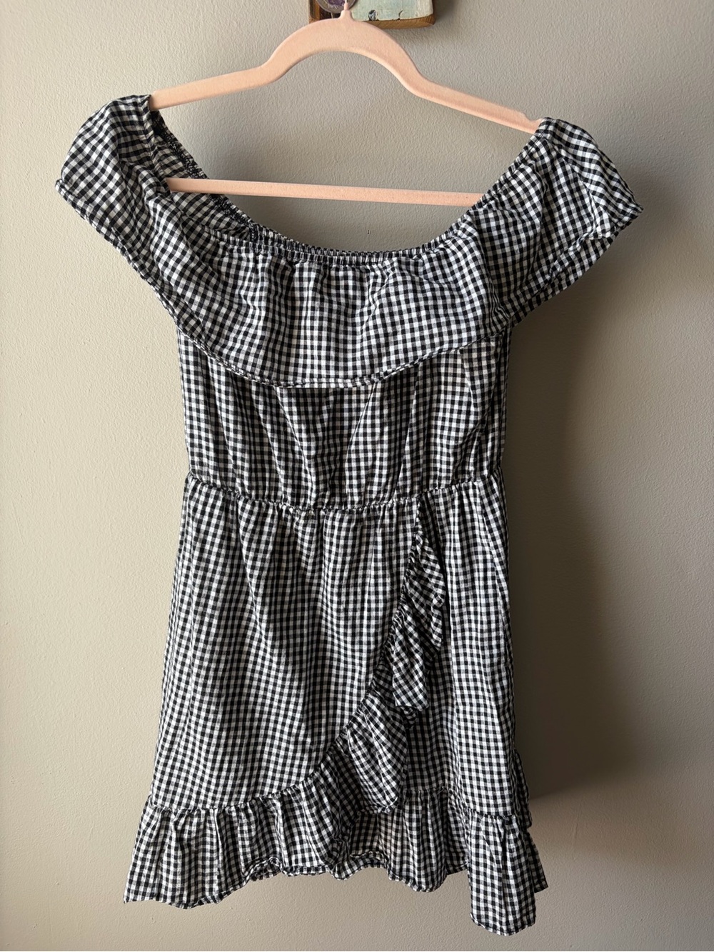 Off-Shoulder Checkered Mini Dress